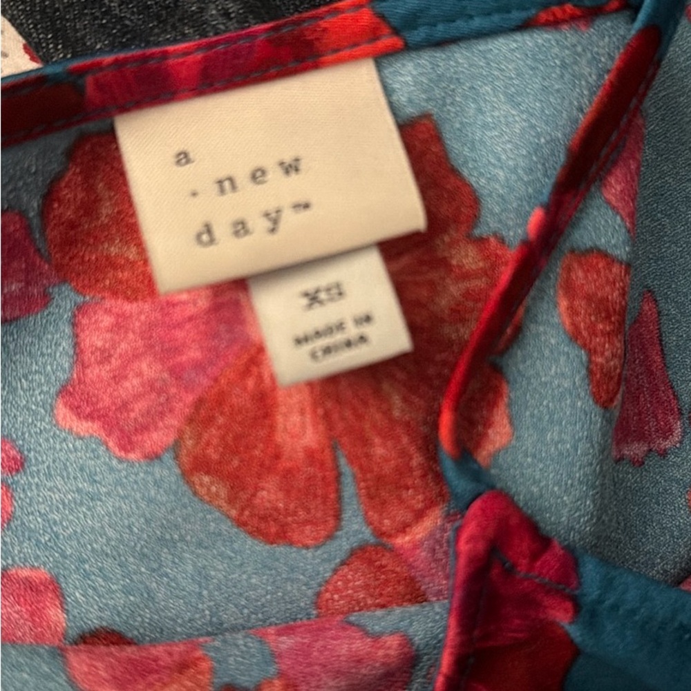 a new day Teal Dress with Red Floral Print